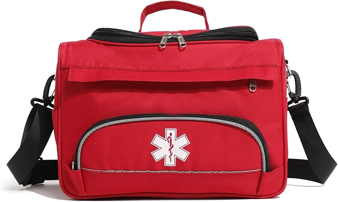 Empty Red First Responder Bag On Call Trauma Bag EMT First Aid Carrier for Paramedics and Emergency Medical Supplies Kit (Red)