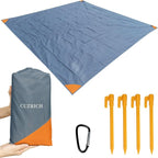 Large Beach Blanket 9FT Foldable Lightweight Picnic Mat Portable Camping Tarp Tent Blankets Washable Quick Dry Rug Compact Beach Mats Hiking Outdoor Essentials (Gray/Orange 118"*110"/9.19ft×9.84ft)