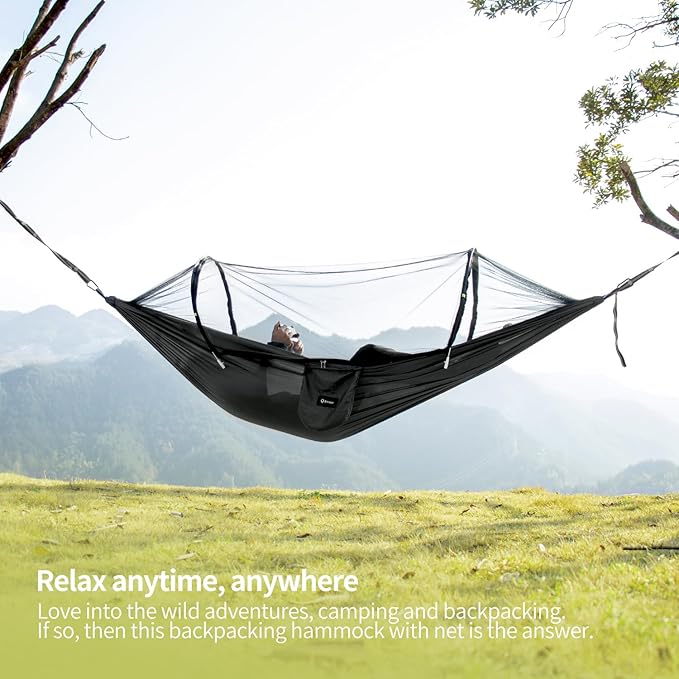 Hammock with Mosquito Net - Lightweight, Portable, 1 Person Hammock - for Camping, Hiking, Backpacking, Travel, a Festival, or The Beach