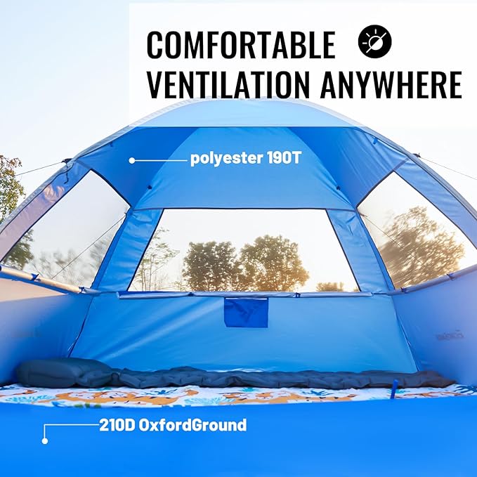 Pop Up Beach Tent for 4 Person with UPF 50+ Protection，Automatic Easy Setup Waterproof Beach Shade，Lightweight and Portable Beach Tent Sun Shelter - Dark Blue
