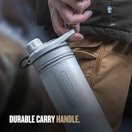 GRAYL GeoPress 24 oz Water Purifier Bottle - Filter for Hiking, Camping, Survival, Travel (Peak White)