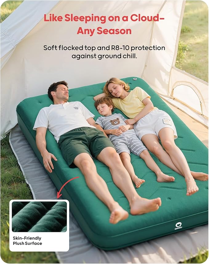 QPAU Twin Size Air Mattress Camping Pad – 9” Thick R8–10 Insulated Inflatable Mattress with Foam Comfort & Foot Pump, Twin Air Mattress for Camping, Road Trips, and Home Guests (Full Size)