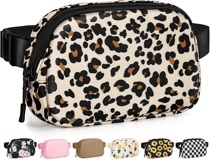 Pritent Fanny Packs for Women Cross Body Bag Waterproof Belt Bag with Adjustable Strap and Zipper Back Pocket Small Crossbody Bags Fashion Waist Packs for Workout Travelling(Leopard)