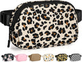 Pritent Fanny Packs for Women Cross Body Bag Waterproof Belt Bag with Adjustable Strap and Zipper Back Pocket Small Crossbody Bags Fashion Waist Packs for Workout Travelling(Leopard)