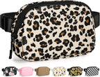 Pritent Fanny Packs for Women Cross Body Bag Waterproof Belt Bag with Adjustable Strap and Zipper Back Pocket Small Crossbody Bags Fashion Waist Packs for Workout Travelling(Leopard)