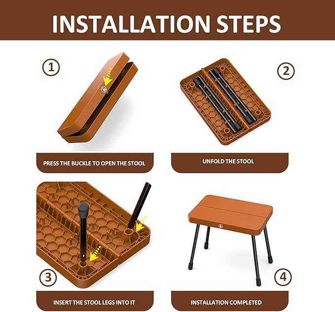 10 Inch Portable Folding Stool for Camping, Gardening, BBQ, and Outdoor Activities (Brown)