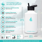 HYDRO CELL Stainless Steel Insulated Water Bottle with Straw - For Cold & Hot Drinks - Metal Vacuum Flask with Screw Cap and Modern Leakproof Sport Thermos for Adults (White 64oz)