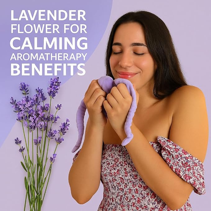 Weighted Lavender Eye Mask - Microwavable Sleep Mask with Natural Lavender & Flaxseed for Stress Relief, Headaches, Dry Eyes, Migraine Relief - Adjustable Strap, Soft & Reusable