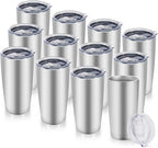 20 oz Tumblers Bulk Stainless Steel Tumbler with Lid Double Wall Vacuum Insulated Coffee Mug 20oz Powder Coated Cup for Hot and Cold Drinks, Stainless, 12 pack
