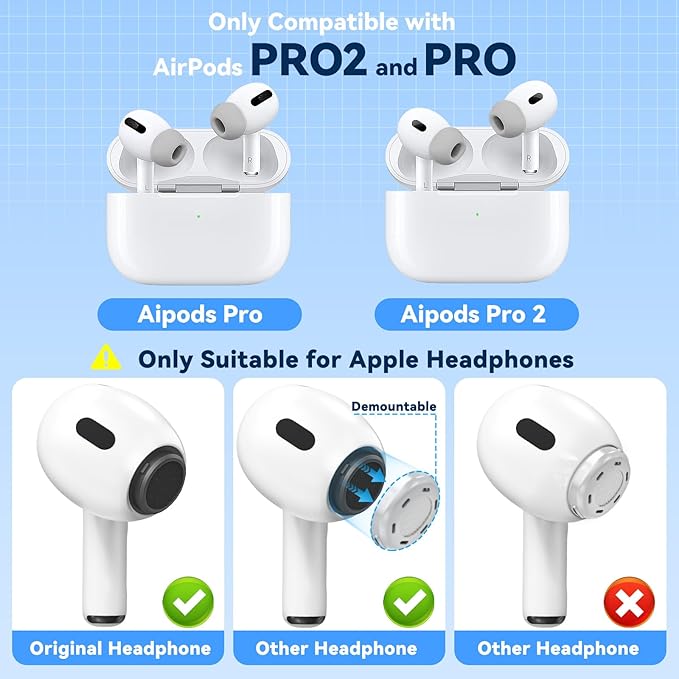 4 Pairs Replacement Ear Tips for AirPods Pro 2nd/1st Generation with Portable Storage Box & Cleaner Pen,Noise Reduction Holewith & Built-in dust Guard Screen,Silicone EarTips(Grey)