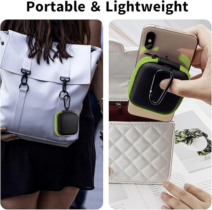 Square Earbud Case Portable EVA Carrying Case Storage Bag Tech Pouch Cell Phone Accessories Organizer with Carabiner for Earphone, Earbud, Earpieces, SD Memory Card, Camera Chips, Green