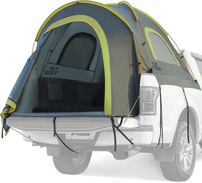 JOYTUTUS Pickup Truck Tent 6.5ft 2.0, Waterproof PU2000mm Double Layer for 2 Person, Portable Truck Bed Tent with Rainfly, Green, Aluminum Pole