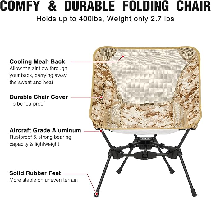 MOON LENCE Portable Camping Chair Backpacking Chair - The 4th Generation Ultralight Folding Chair - Compact, Lightweight Foldable Chairs for Hiking Mountaineering, Beach