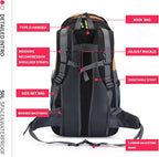 Bseash 50L Hiking Backpack, Water Resistant Lightweight Outdoor Sport Daypack Travel Bag for Camping Climbing Skiing Cycling (Gold - With Shoe Compartment)