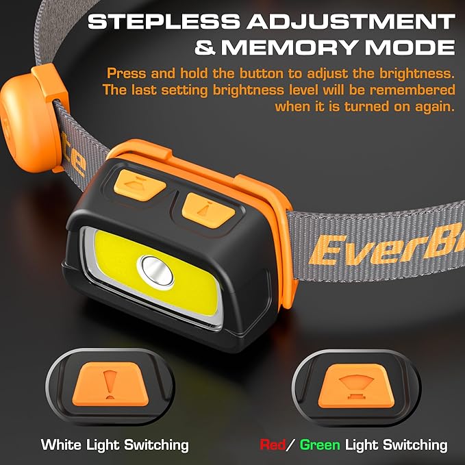 EverBrite Rechargeable Headlamp - 350 Lumens Headlight with Red/Green Light and Tail Light, 7 Lighting Modes with Memory Function, Perfect for Trail Running, Camping and Hiking
