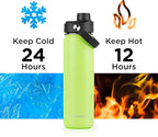 ThermoProof Double-Walled Vacuum Insulated Stainless Steel Water Bottle - Wide Mouth with Chug & Spout Lids, Dishwasher Safe, Reusable, Leakproof, Hot & Cold for Men, Women & Kids - 22oz, Fresh Mint