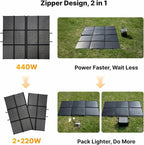 440W Portable Solar Panel, 17.2lbs Foldable SolarBag, Splits 2×220W Solar Blanket, 25% High Efficiency, Lightweight Solar Panel Charger for Camping, RV, SUV, Marine, Off Grid