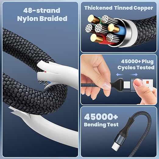 3 in 2 USB A/C Multi Charger Cable, Charging Cable for iWatch Charger/iPhone 17 Charger/IP, Braided Multiple Charger Cord Compatible with iPhone 17-11/iWatch Series 11-1/ultra/se/Car/Home 5FT