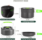 aiGear 3pcs Camping Cookware Mess Kit, Non-Stick Camping Pan Pot Kettle, Lightweight Aluminum, Collapsible Portable Camping Cooking Set for Outdoor Cooking Hiking Picnic