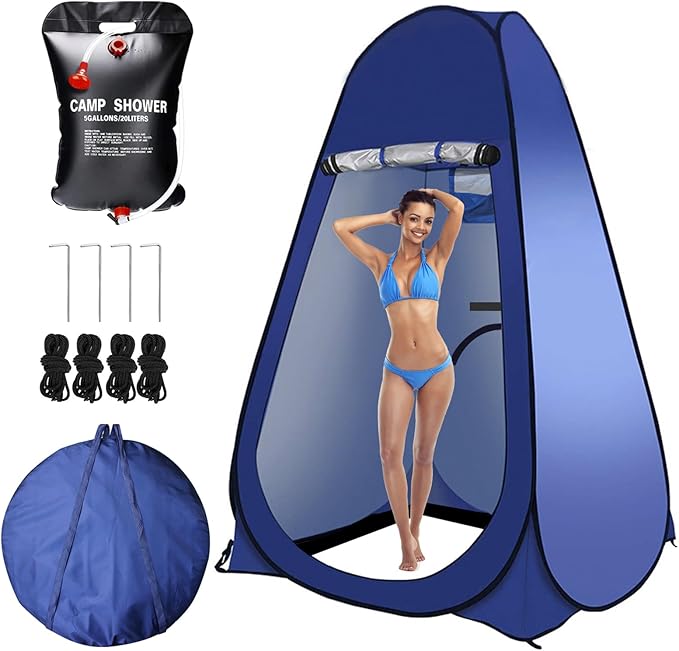 Pop Up Tent Upgrade Privacy Camping Shower Tent Portable Outdoor Sun Shelter for Outdoor Bathing Toilet Camping Biking Hiking Beach with 5.3 Gallon Shower Bag