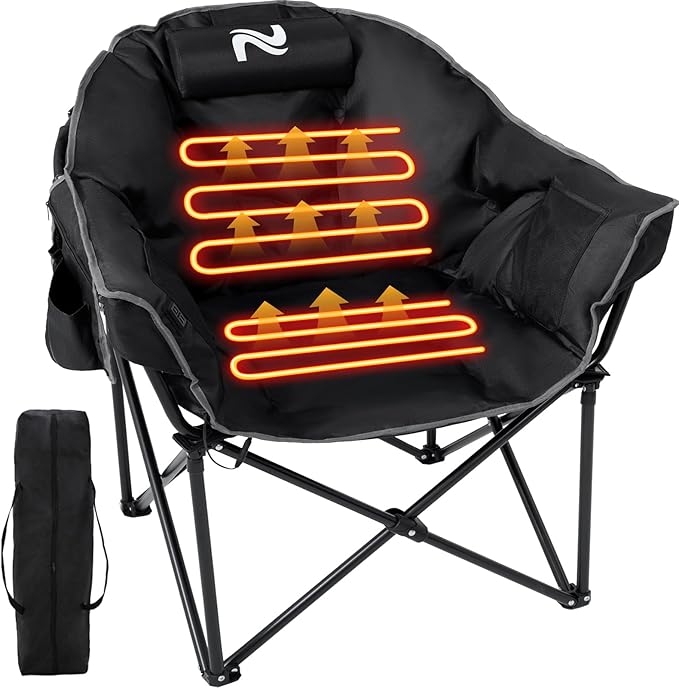 Slsy Heated Camping Chair Oversized, Outdoor Portable Heated Folding Chair, Heavy Duty 500 lbs Support, Padded Seat for Outdoor Sports, Camping, Patio, and Picnics
