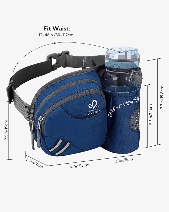 WATERFLY Fanny Pack Waist Bag: Waist Pack for Women Men with Water Bottle Holder Hiking Fanny Pack for Running Walking DogWalking Travel Cycling