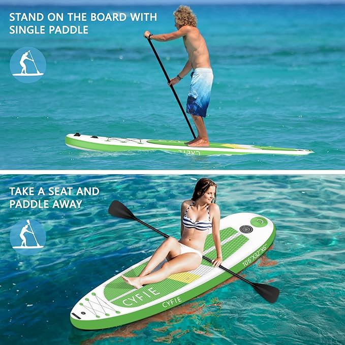 CYFIE 10'6''Inflatable Stand Up Paddle Board, Paddle Boards with Premium SUP Paddle Board Accessories, Removable Kayak Seat and Camera Mount for Yoga, Kayaking, Surf, Fishing