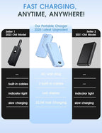 Portable Charger, 20000mAh 22.5W USB C Fast Charging Power Bank with Built-in Cables & Wall Plug, External Battery Pack with LED Display, Travel Essentials Compatible with iPhone, iPad, Samsung Blue