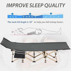 Folding Camping Cot for Sleeping, Portable Cots for Adults, Heavy Duty Cot Bed 550LBS(Max Load), Extra Wider Cots with Large Pocket for Outdoor, Office, Beach