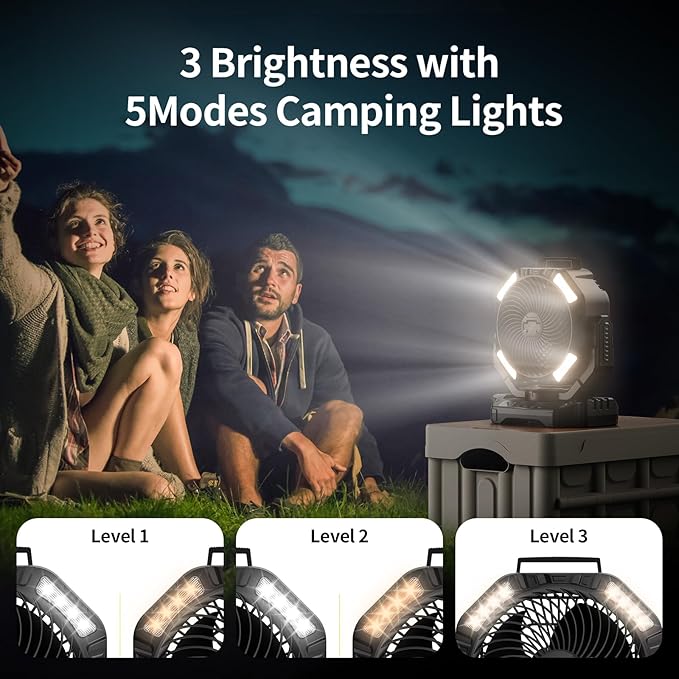Socool 40000mAh Camping Fan Rechargeable, Battery Operated Portable Outdoor Fan Remote, 136Hrs & 4-Speed Cordless Oscillating, Table Fan with Light & Timer for Tent RV Jobsite Hurricane Power Outage