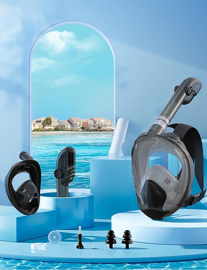 Zenoplige Full Face Snorkel Mask Adults,Dry-Top Snorkeling Gear with Camera Mount,Foldable 180-Degree Panoramic Scuba Mask for Snorkeling Diving Swimming Travel,Snorkel Mask Anti-Fog & Anti-Leak