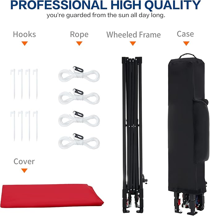 10'x10' Pop Up Canopy Tent with 1 Sidewall and 6 Pockets, One Push Setup, Instant Shade Tent with Vented Roof for Beach Patio Outdoor, Case, 8 Stakes, 4 Ropes, 4 Sandbags (Red, 10x10)