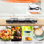 Hot Plate, 2000W Portable Electric Stove for Cooking with 5 Levels Adjustable Temperature & Dual Control, Countertop Double Coil Burner Cast Iron Cooktop for All Cookwares Home Camp RV, Black