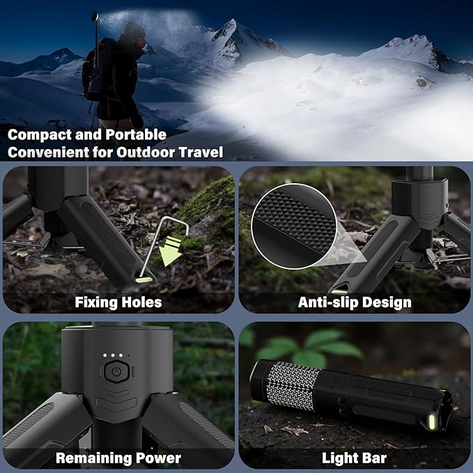 Telescopic Camping Light - 10500mAh Rechargeable Camping Lantern with Storage Bag, Portable Magnetic Camping Lamp, Waterproof Camp Light Outdoor Emergency Lights for Home Power Outage, Hiking -Black