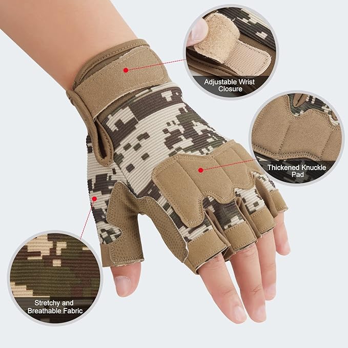 FIORETTO Fingerless Gloves for Airsoft Shooting Half Finger Hunting Hiking Cycling Driving Motorcycle Climbing Work Gloves M210603