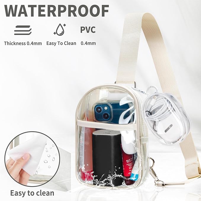 Waterproof Clear Bag for Stadium Events, Women's Crossbody Clear Sling Bag with Coin Wallet, Shoulder Bag for Daily Use