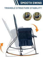 TIMBER RIDGE Folding Oversized Rocking Camping Chair, 400lbs Capacity Portable Outdoor Rocker with Hard Armrests, Cup Holder & Side Pocket, Quick-Fold Design for Outdoor, Patio, Lawn, Blue