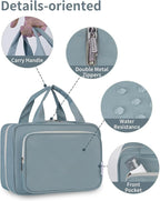 Narwey Travel Toiletry Bag for Women Large Hanging Makeup Bag Organizer Toiletries Bag for Full Size Essentials Accessories Cosmetics (Greyish Blue (Large))
