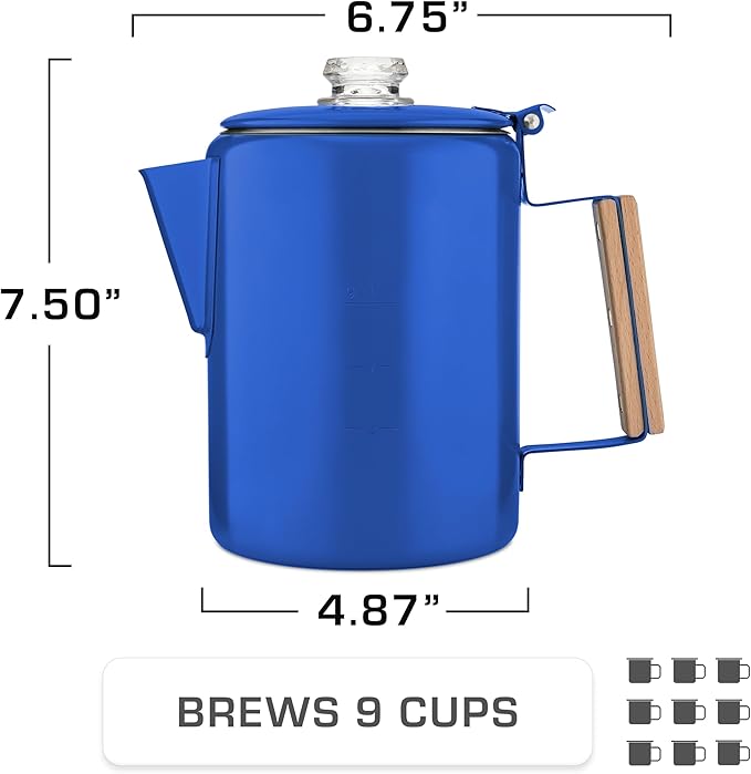 COLETTI Bozeman Camping Coffee Pot — Camping Coffee Makers, Coffee Percolator – America's Sleekest Percolator – NO Aluminum or Plastic (Blue)