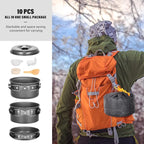 Lixada 10pcs Camping Cookware Mess Kit, Non-Stick Lightweight Stackable Pot Pan Bowls Camping Cooking Set with Storage Bag, Portable Outdoor Cookware Accessories for Backpacking Hiking Picnic