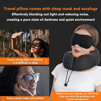 MLVOC Travel Pillow 100% Pure Memory Foam Neck Pillow, Comfortable & Breathable Cover, Machine Washable, Airplane Travel Kit with 3D Contoured Eye Masks, Earplugs, and Luxury Bag, Standard (Black)