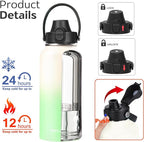 Water Bottle Insulated 32oz 40oz 64oz 128oz Straw Lid Spout Lid & 3 Lids, Leak Proof, Vacuum Insulated,Stainless Steel Water Bottle Wide Mouth for Sports, Gym or Office