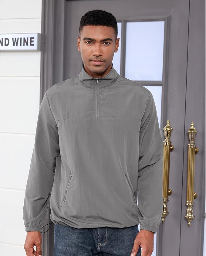 Men's Casual Quarter Zip Pullover Golf Windbreakers Athletic Lightweight Jacket Hiking Running Sweatshirt with Pockets