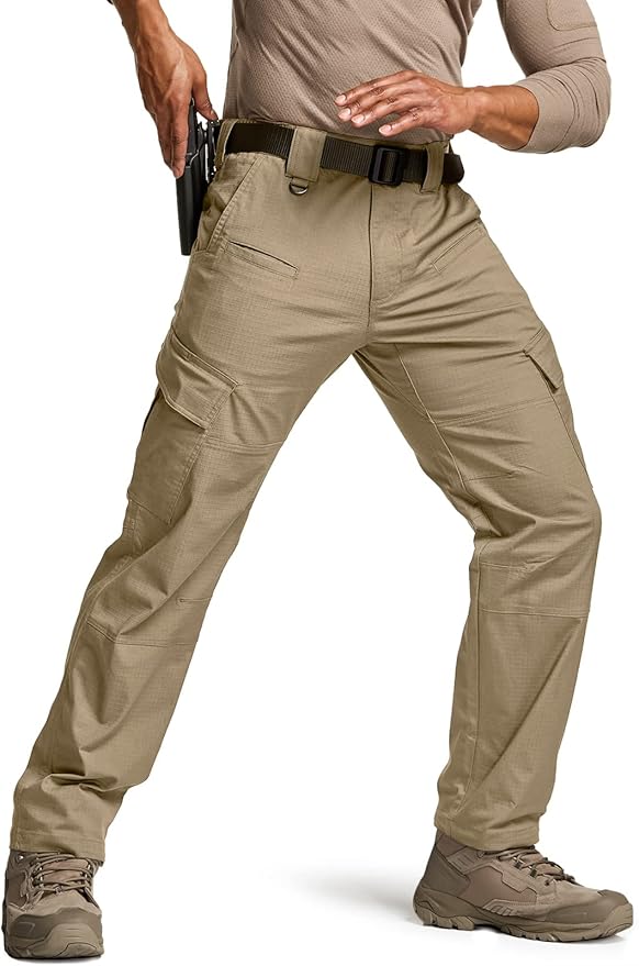 CQR Men's Flex Ripstop Tactical Pants, Water Resistant Stretch Cargo Pants, Lightweight EDC Hiking Work Pants