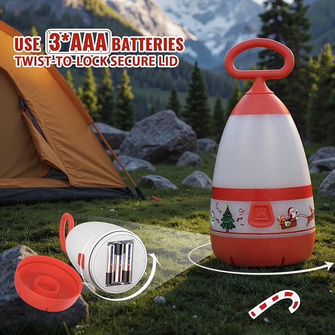 Kids Camping Lantern & Night Light Battery Powered, 360° Eye-Safe Light (AAA Included), IPX4 with RGB Modes Portable for Outdoor, Emergency , Gift for Children (Christmas 2 Pack)
