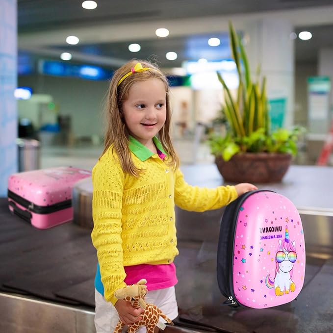 Weewooday Kids Luggage and Backpack 18 Suitcase with Spinner Wheel Hard Case Travel 13 Backpack Girl Suitcase Set for Kids Travel Supplies(Pink,Unicorn Style)