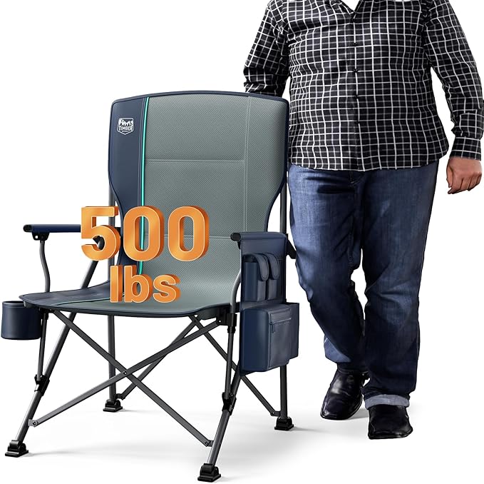 TIMBER RIDGE Oversized Folding Camping Chair High Back Heavy Duty for Adults Support up to 500lbs with Cup Holder, Side Pocket Cooler Bag