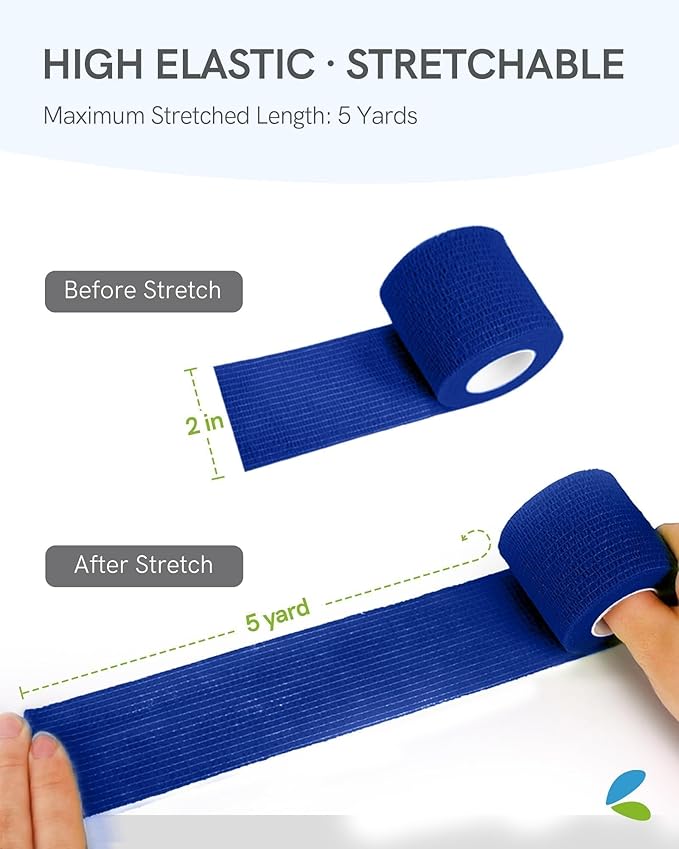 FriCARE Self Adhesive Bandage Wrap, Medical Tape in First Aid Kit, Cohesive Bandages for Wounds Sport Vet, 2 Inches X 5 Yards 6 Rolls, Royal Blue
