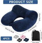 Sintuff 4 Sets Inflatable Travel Pillows for Airplanes with Compact Bag and Blindfold Velvet Inflatable Neck Pillow for Traveling Head Support U Shaped Flight, 12 x 12 x 5.5 Inch (Assorted Colors)