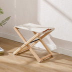 Wood Folding Camping Stools Set of 2, 18.5" Hardwood Portable Fishing Folding Stool with Heavy Duty Metal Support Canvas Camp Stool Foldable Footstool for Outdoor Hiking Picnic BBQ, Beige